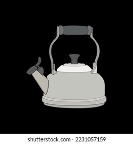 Kettle vector art. Teapot logo. Kettle with handle isolated on black background. Kettle in art style vector icon. 
