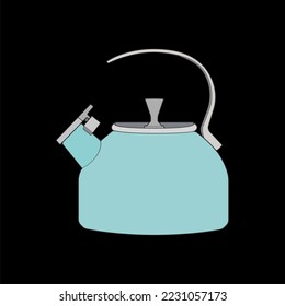 Kettle vector art. Teapot logo. Kettle with handle isolated on black background. Kettle in art style vector icon. 
