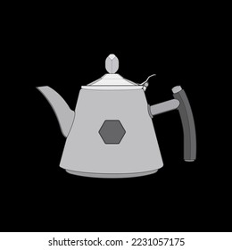 Kettle vector art. Teapot logo. Kettle with handle isolated on black background. Kettle in art style vector icon. 
