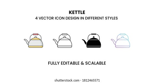 Icono de vector de kettle en contorno de color, plano, glifo, línea y gradiente