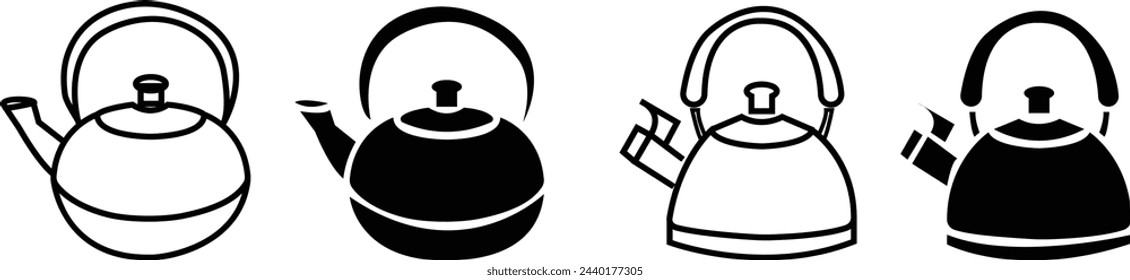 Conjunto de iconos de vector de hervidor aislado sobre fondo transparente, diseño plano delgado de electrodoméstico para sitio web, aplicación móvil, tienda en línea Instrucción de preparación de té y café. proceso de fabricación de café.