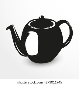 Kettle. Vector illustration. Black and white view.