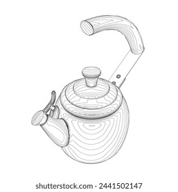 Kettle vector illustration isolated on white, domestic appliance line outline thin flat design sign.