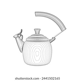 Kettle vector illustration isolated on white, domestic appliance line outline thin flat design sign.