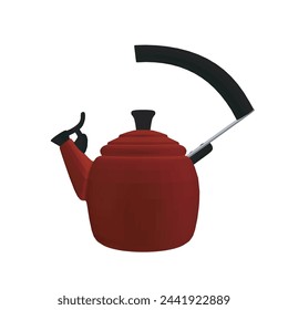 Ilustración del vector de la caldera aislada en blanco, aparato doméstico. Tetera roja poligonal. 3P.