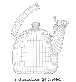 Wasserkocher Vektor-Illustration isoliert auf weißem, Haushaltsgerät Linie Drahtgitter dünn flaches Design-Schild. 3D.