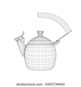 Ilustración del vector de la caldera aislada en blanco, signo plano delgado del alambre de la línea del aparato doméstico. 3P.