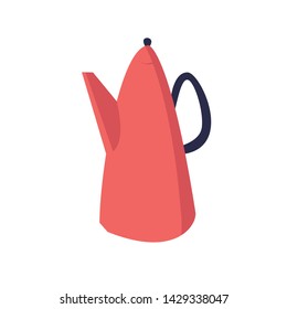 Kettle. Vector Isolated Graphic Design Element. Cute, cartoon, flat, comic, simple kitchen tool, household. Teapot, pot, retro, vintage container for coffee, tea, or other hot beverage.
