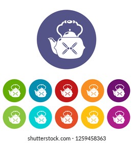 Kettle vintage icons color set vector for any web design on white background