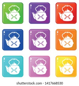Kettle vintage icons set 9 color collection isolated on white for any design