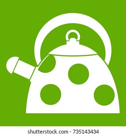 Kettle with white dots icon white isolated on green background. Vector illustration