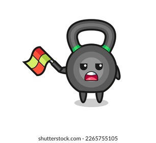 kettleball cartoon as the line judge hold the flag up at a 45 degree angle , cute style design for t shirt, sticker, logo element