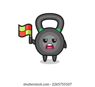 kettleball character as line judge putting the flag up , cute style design for t shirt, sticker, logo element