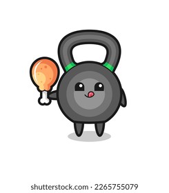 kettleball cute mascot is eating a fried chicken , cute style design for t shirt, sticker, logo element