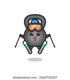 kettleball mascot character as a ski player , cute style design for t shirt, sticker, logo element