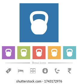 Kettlebel flache weiße Symbole in quadratischem Hintergrund. 6 Bonussymbole sind im Lieferumfang enthalten.