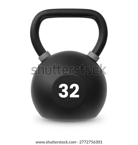 Kettlebell 32 thirty two kilograms realistic 3D vector icon. Gym workout and strength training. Sport equipment for exercise with weight lifting workout. Fitness tool isolated on white