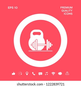 Kettlebell and barbell icon. Graphic elements for your design