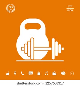 Kettlebell and barbell icon. Graphic elements for your design