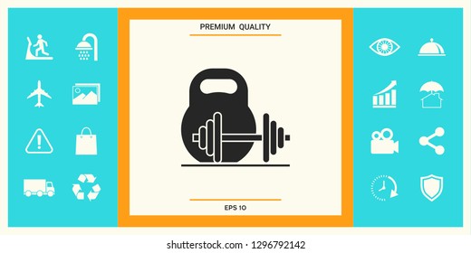 Kettlebell and barbell icon. Graphic elements for your design