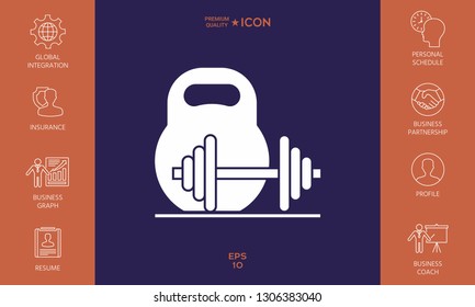 Kettlebell and barbell icon. Graphic elements for your design