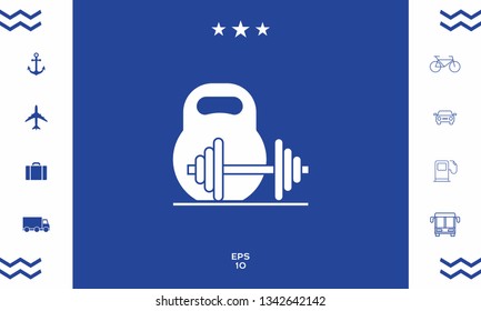 Kettlebell and barbell icon. Graphic elements for your design