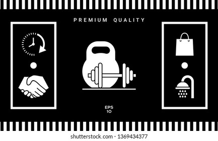 Kettlebell and barbell icon. Graphic elements for your design