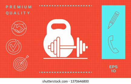 Kettlebell and barbell icon. Graphic elements for your design
