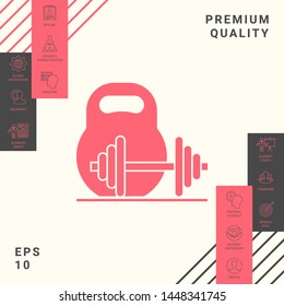 Kettlebell and barbell icon. Graphic elements for your design