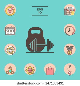 Kettlebell and barbell icon. Graphic elements for your design