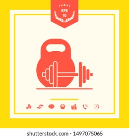 Kettlebell and barbell icon. Graphic elements for your design