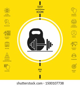 Kettlebell and barbell icon. Graphic elements for your design