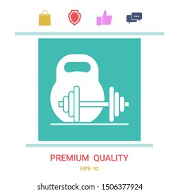 Kettlebell and barbell icon. Graphic elements for your design