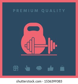 Kettlebell and barbell icon. Graphic elements for your design