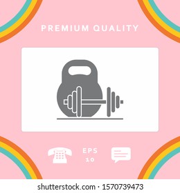 Kettlebell and barbell icon. Graphic elements for your design