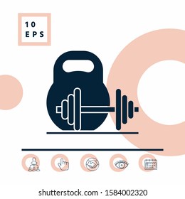 Kettlebell and barbell icon. Graphic elements for your design