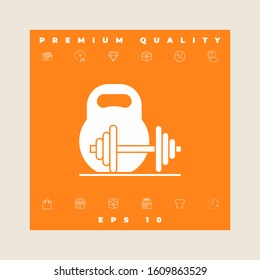 Kettlebell and barbell icon. Graphic elements for your design