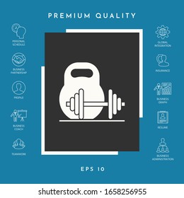 Kettlebell e ícono de la barbacoa. Elementos gráficos para el diseño