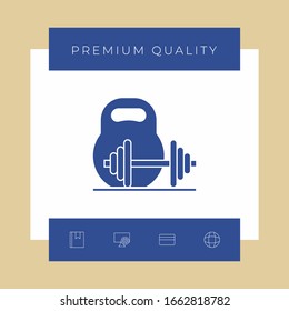 Kettlebell and barbell icon. Graphic elements for your design