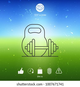 Kettlebell and barbell line icon