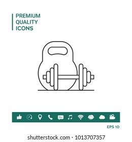 Kettlebell and barbell line icon