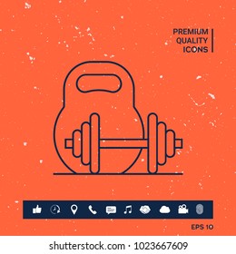 Kettlebell and barbell line icon