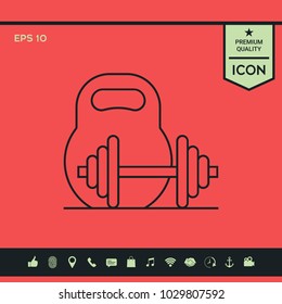 Kettlebell and barbell line icon