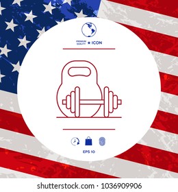 Kettlebell and barbell line icon