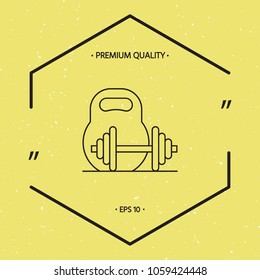 Kettlebell and barbell line icon