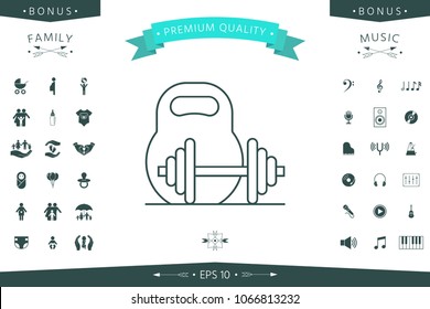 Kettlebell and barbell line icon