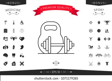 Kettlebell and barbell line icon