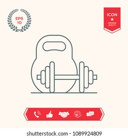 Kettlebell and barbell line icon
