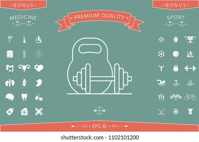 Kettlebell and barbell line icon