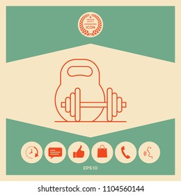Kettlebell and barbell line icon